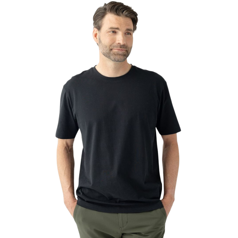 Man wearing black all day tee with white background |Color:Jet Black