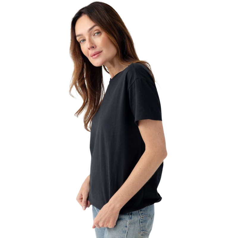 Woman wearing black tee with white background |Color:Jet Black