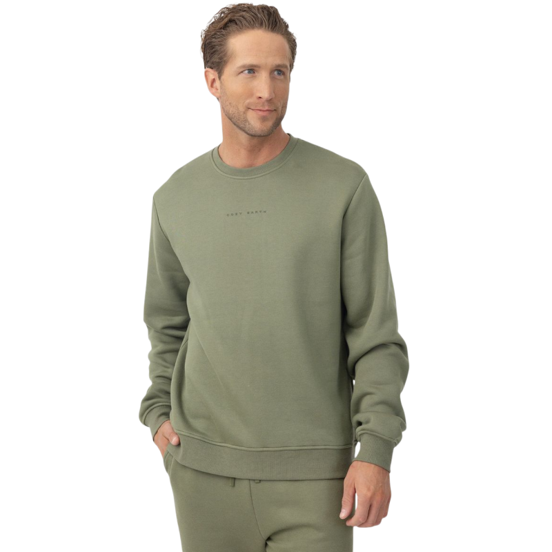 Man wearing Juniper cityscape crewneck with white background |Color:Juniper