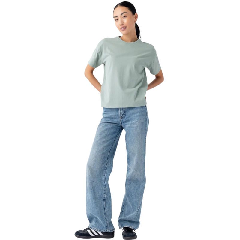 Woman wearing black tee with white background |Color:Jet Black