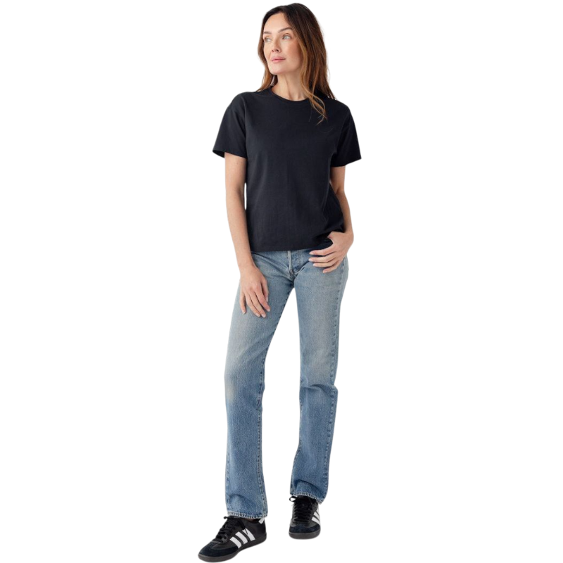 Woman wearing black tee with white background |Color:Jet Black