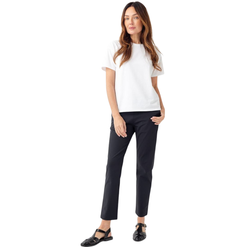 Woman wearing black tee with white background |Color:Jet Black