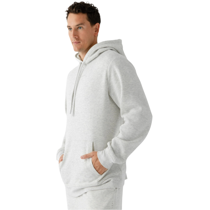Man wearing heather grey cityscape hoodie with white background |Color:Heather Grey