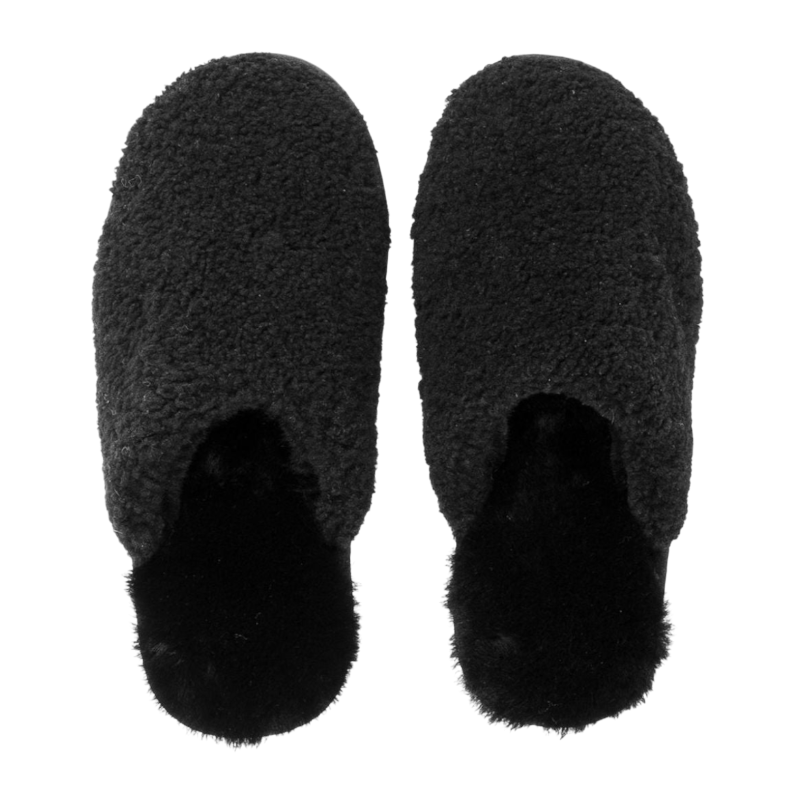 A pair of Puffy Sheep Slippers by Cozy Earth, featuring a cozy tan design with a fuzzy, textured exterior and soft interior, crafted in a slip-on style with rubber soles, set against a plain white background. |Color:Fawn