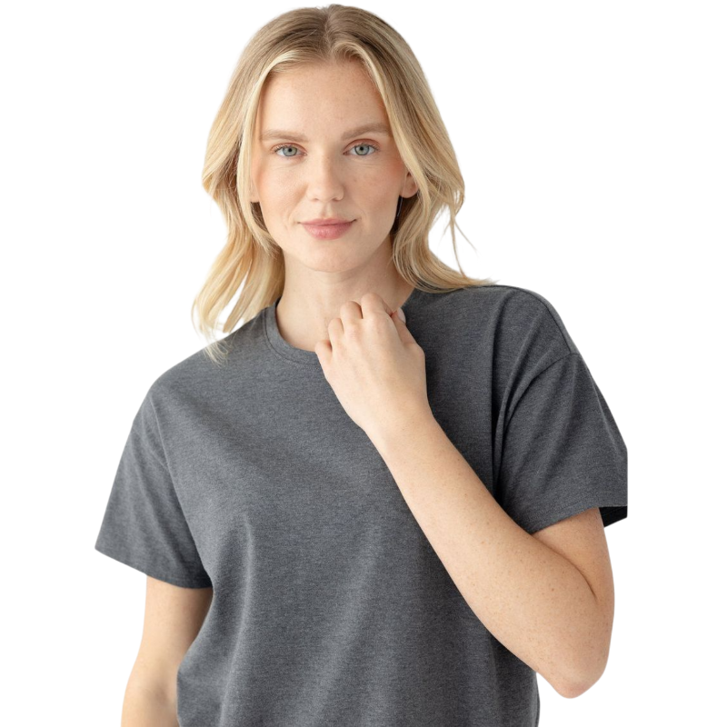 Woman wearing black tee with white background |Color:Jet Black