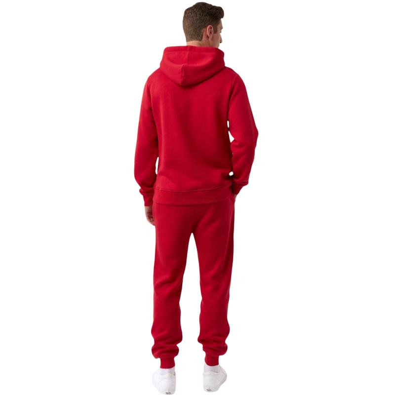 A person with curly hair is wearing a Cozy Earth Men's CityScape Hoodie in dark green and standing against a plain white background, with their hands together. |Color:Spruce