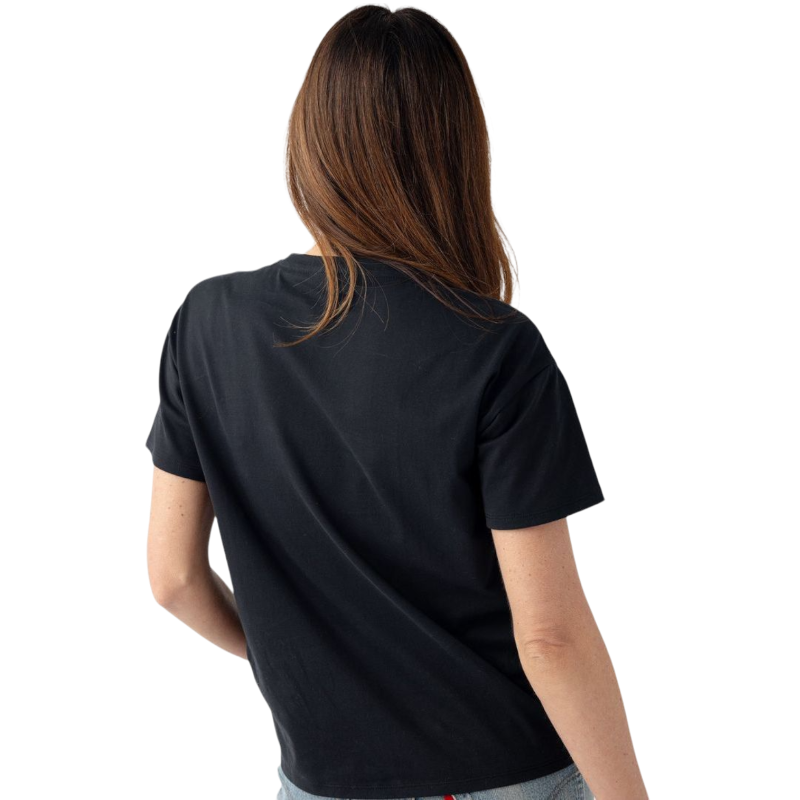 Woman wearing black tee with white background |Color:Jet Black