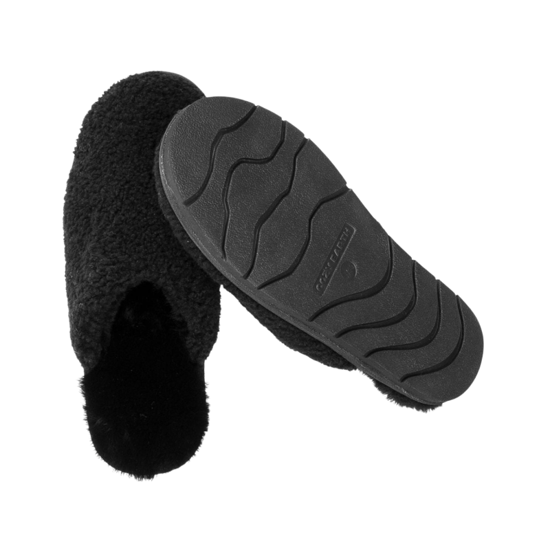 A pair of Puffy Sheep Slippers by Cozy Earth, featuring a cozy tan design with a fuzzy, textured exterior and soft interior, crafted in a slip-on style with rubber soles, set against a plain white background. |Color:Fawn