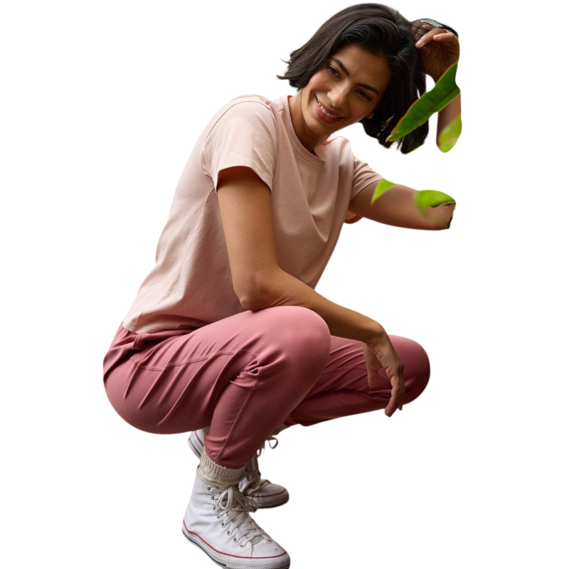 Woman wearing black tee with white background |Color:Jet Black