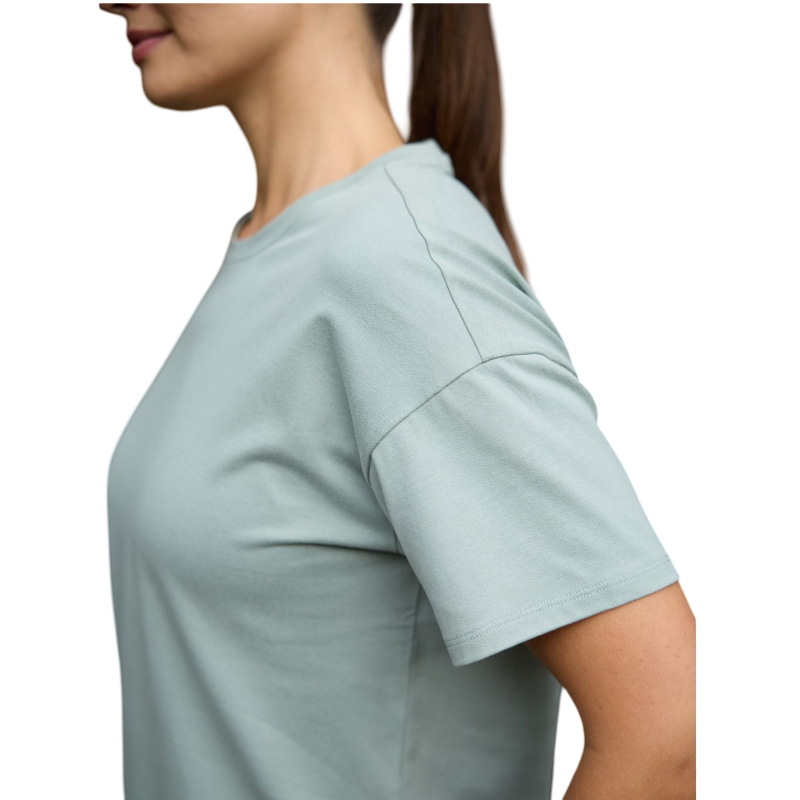 Woman wearing black tee with white background |Color:Jet Black