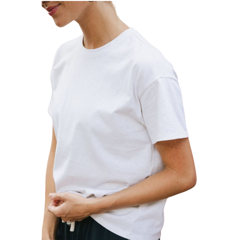 Woman wearing black tee with white background |Color:Jet Black