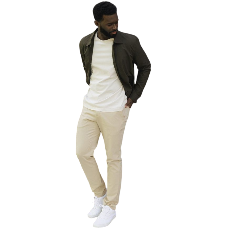 Man in olive tee with white background |Color:Olive