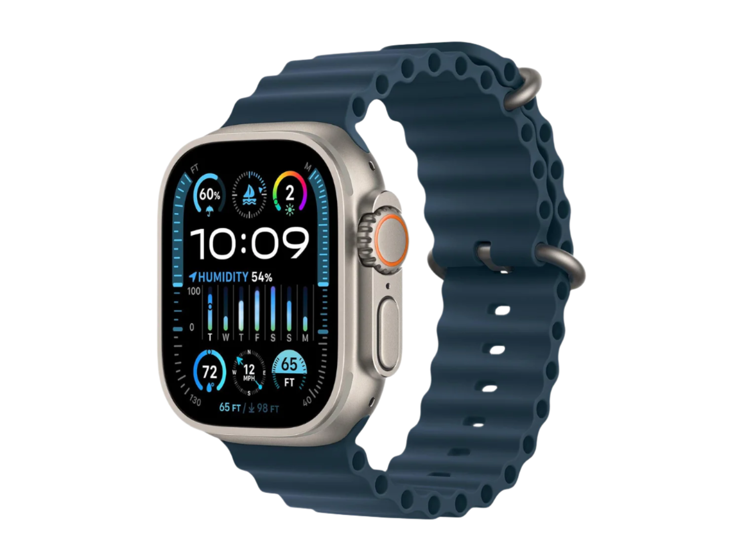 Apple Watch Ultra 2 GPS + Cell 49mm Silver Titanium Case w/ Blue Ocean Band