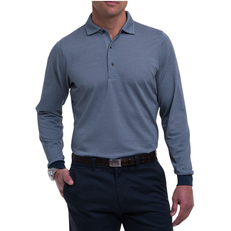 Fairway & Greene Men's Herringbone Natural Jersey Long-Sleeve Polo