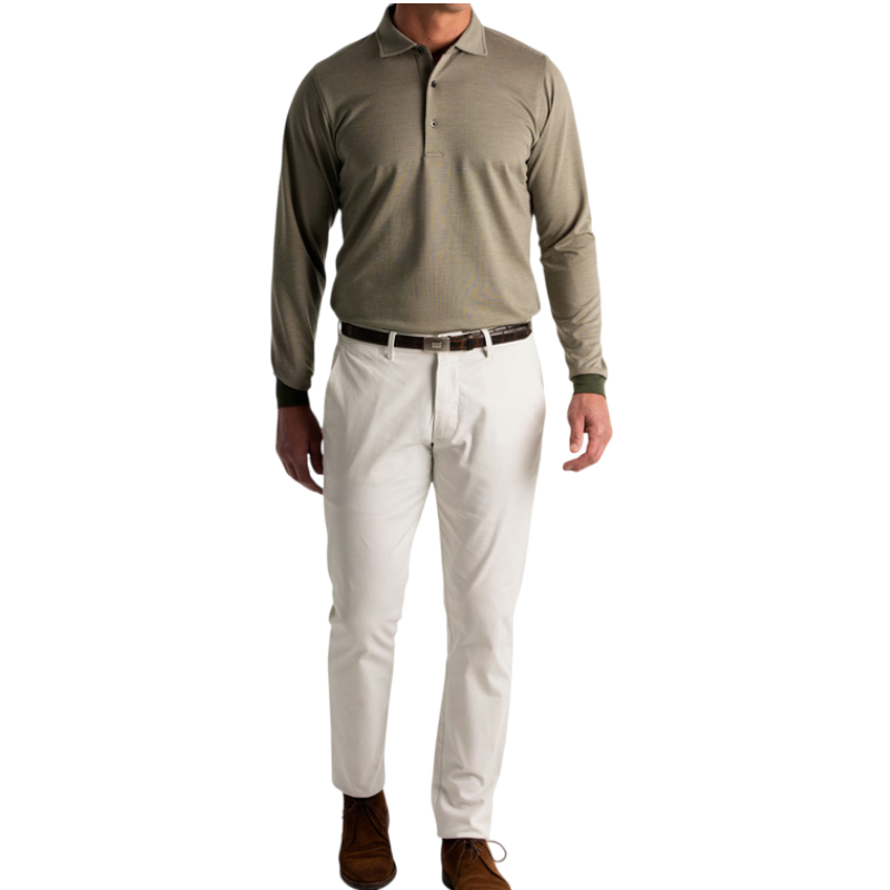 Fairway & Greene Men's Herringbone Natural Jersey Long-Sleeve Polo