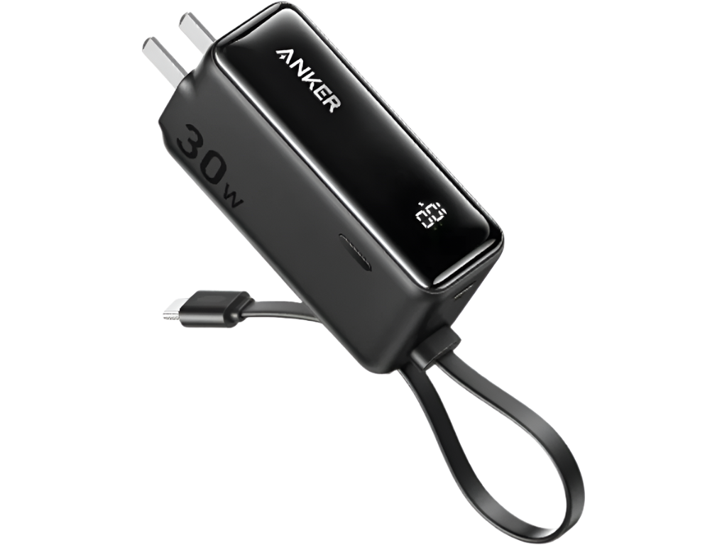 Anker 3-in-1 Power Bank (30W Fusion Built-In USB-C Cable) - Black - Power Adapters