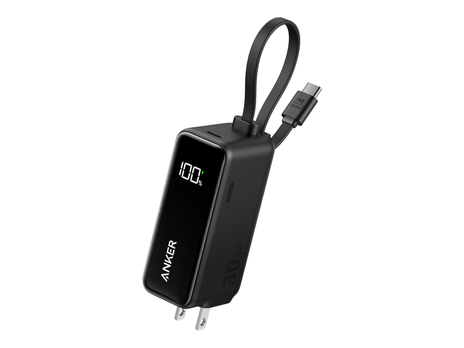 Anker 3-in-1 Power Bank (30W Fusion Built-In USB-C Cable) - Black - Power Adapters