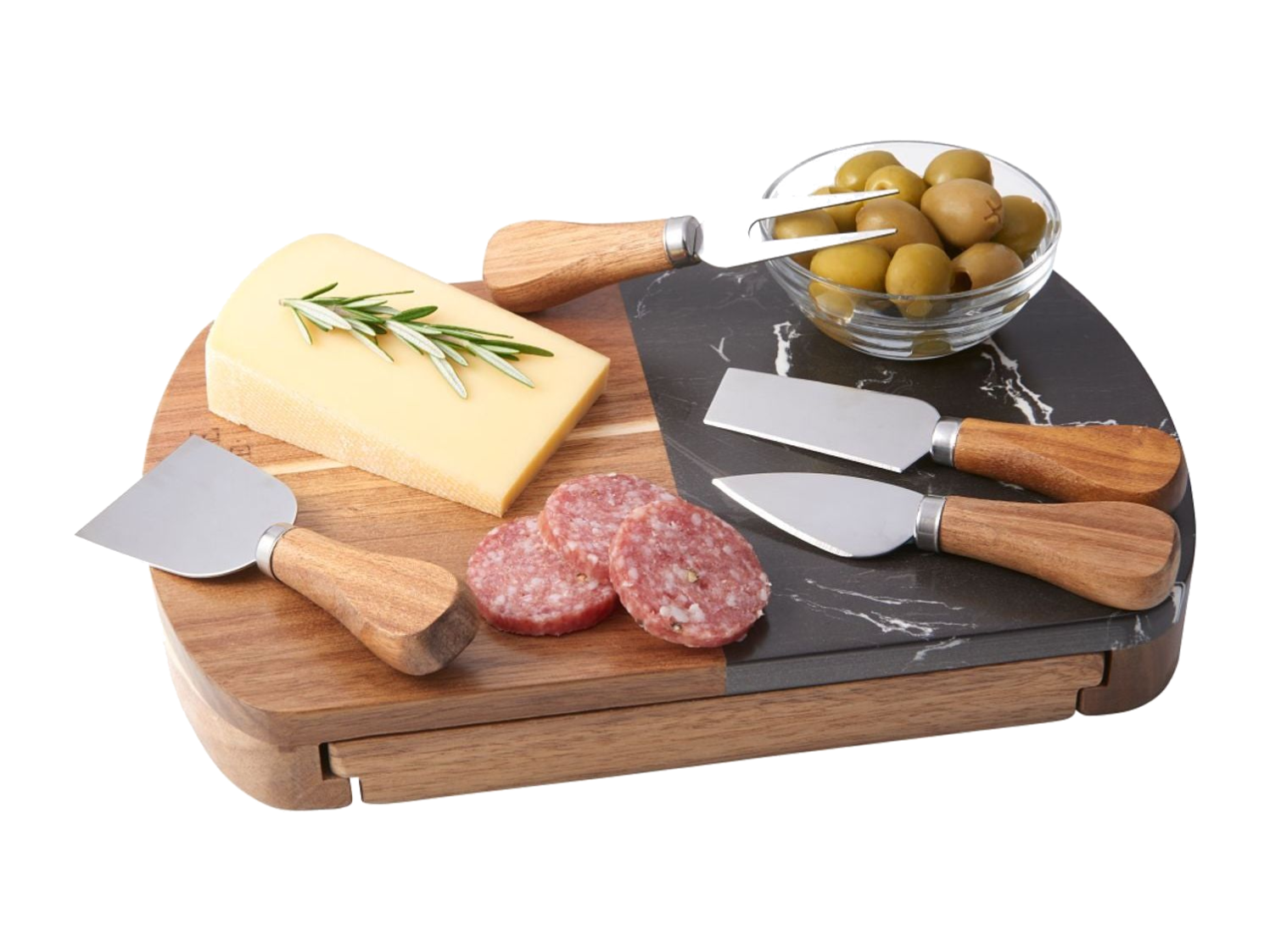 Black Marble Cheese Board Set with Knives - Natural - Homewares