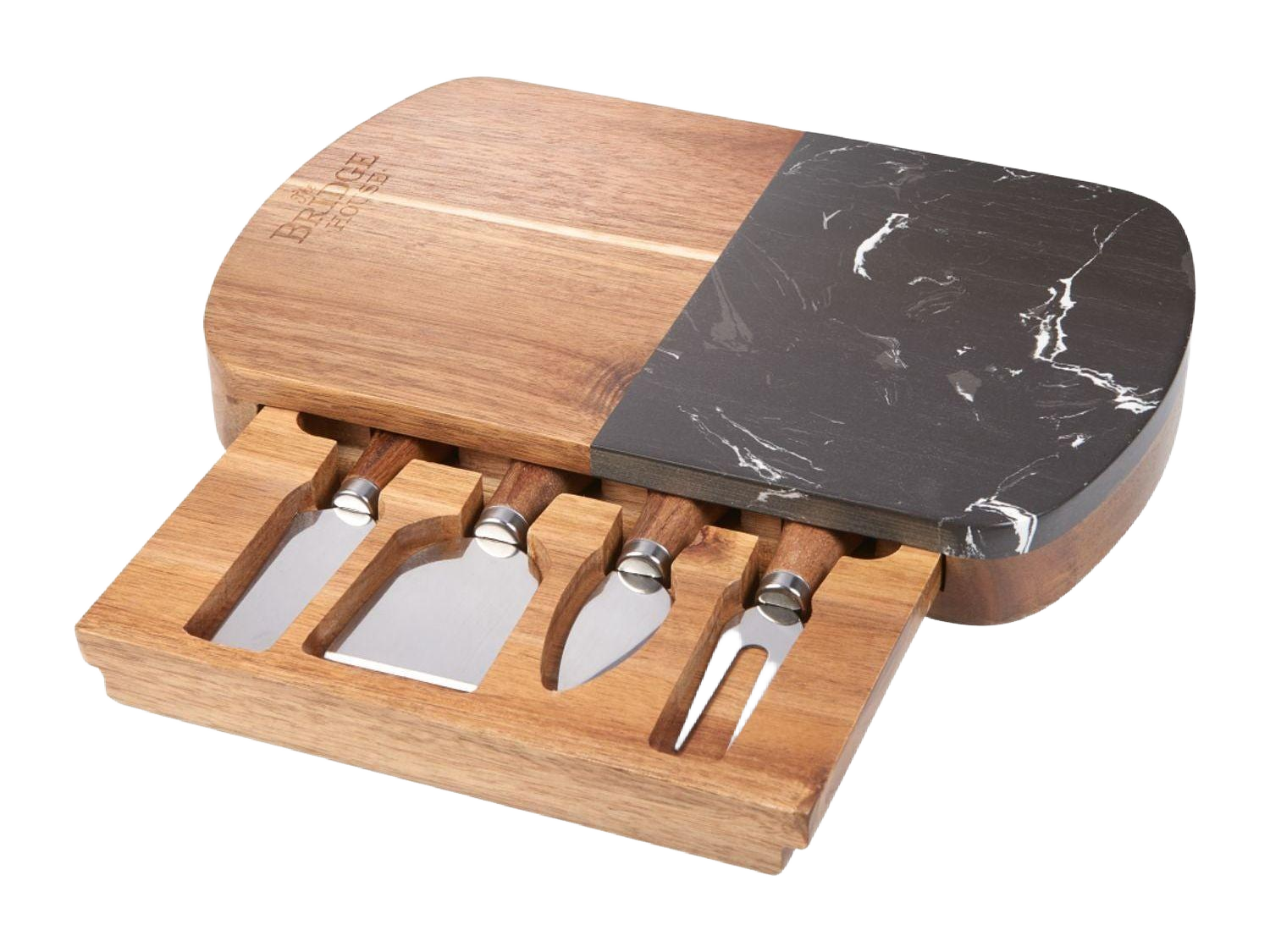 Black Marble Cheese Board Set with Knives - Natural - Homewares
