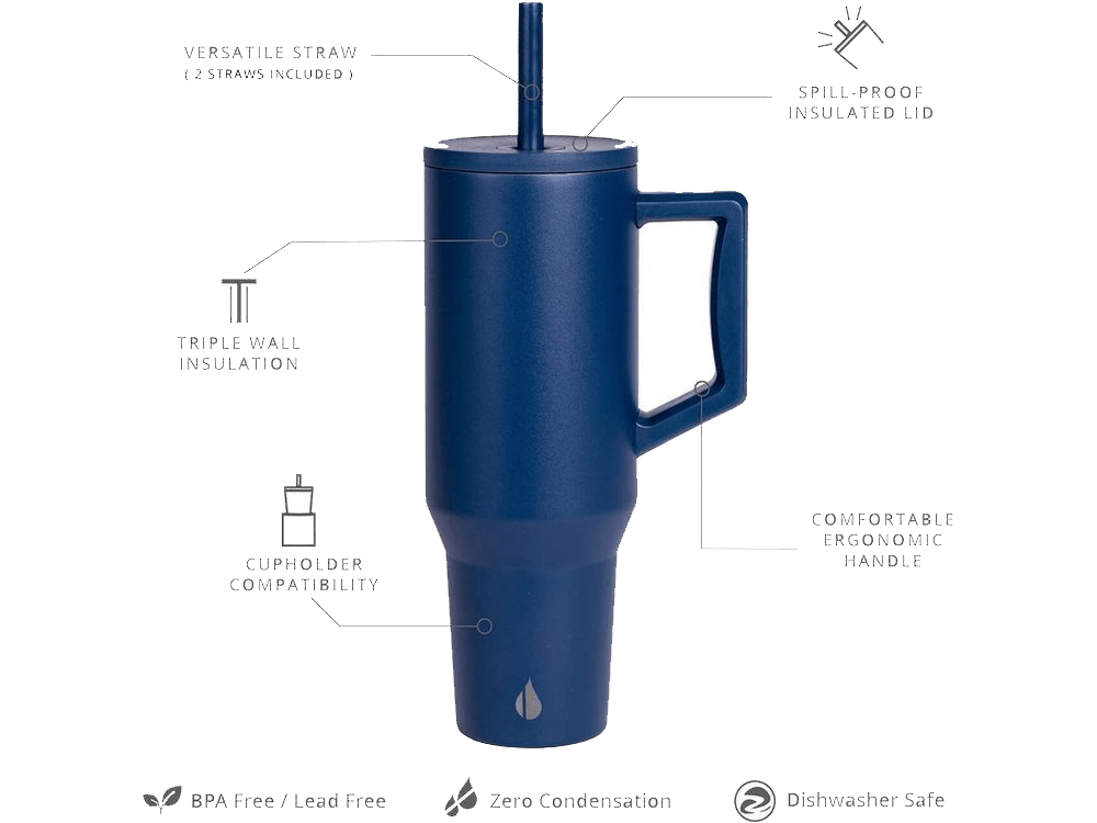 Commuter 40oz Tumbler - Navy Blue - Tumblers w/Straws - SwagWear