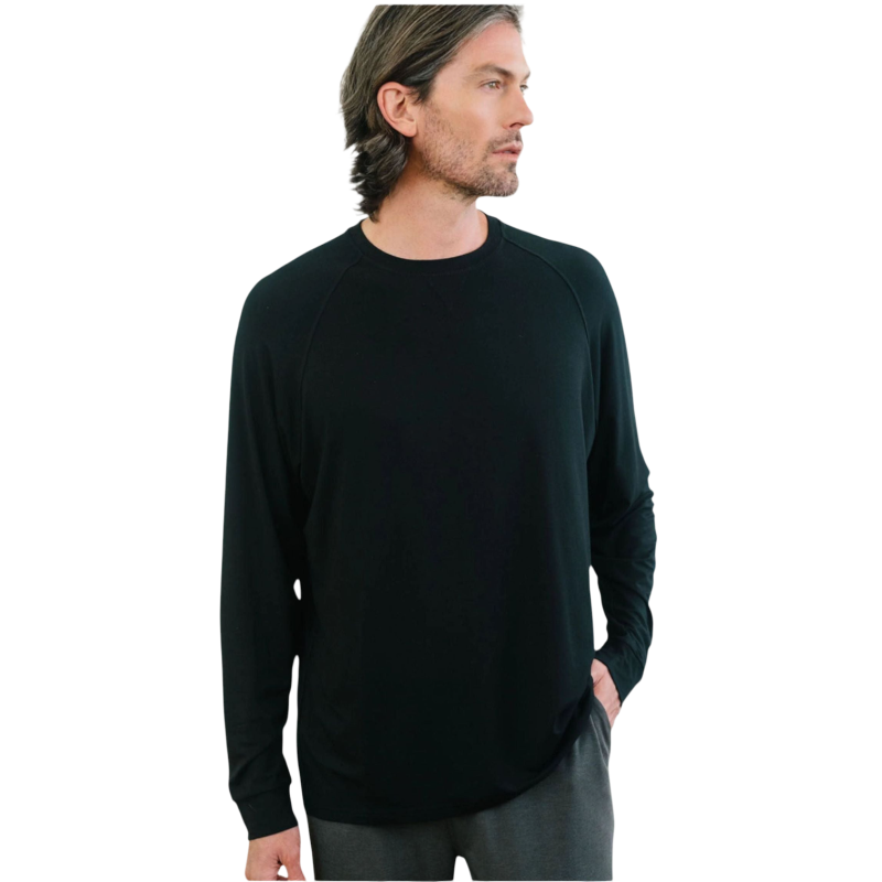 Cozy Earth Men’s Bamboo Stretch-Knit Long Sleeve - Black / S - T-Shirts
