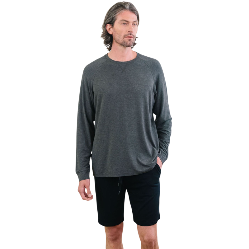 Cozy Earth Men’s Bamboo Stretch-Knit Long Sleeve - Charcoal / S - T-Shirts