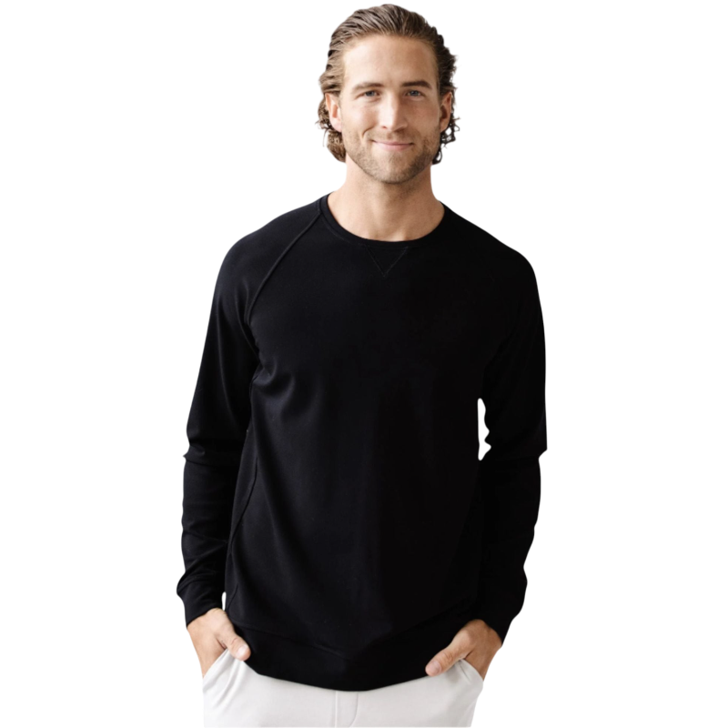 Cozy Earth Men’s Ultra-Soft Bamboo Pullover Crew - Black / S - Sweatshirts