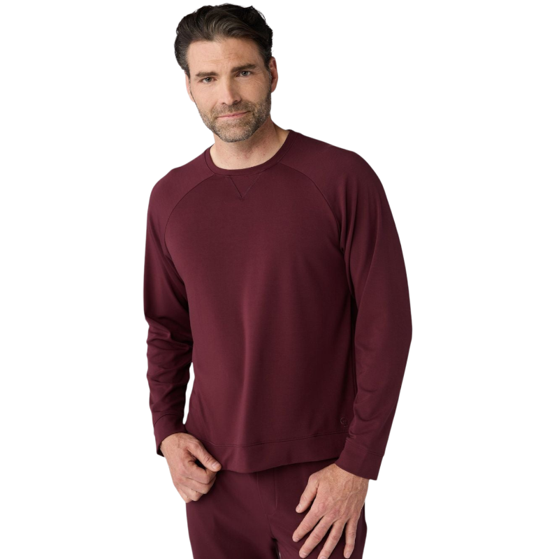 Cozy Earth Men’s Ultra-Soft Bamboo Pullover Crew - Burgundy / S - Sweatshirts