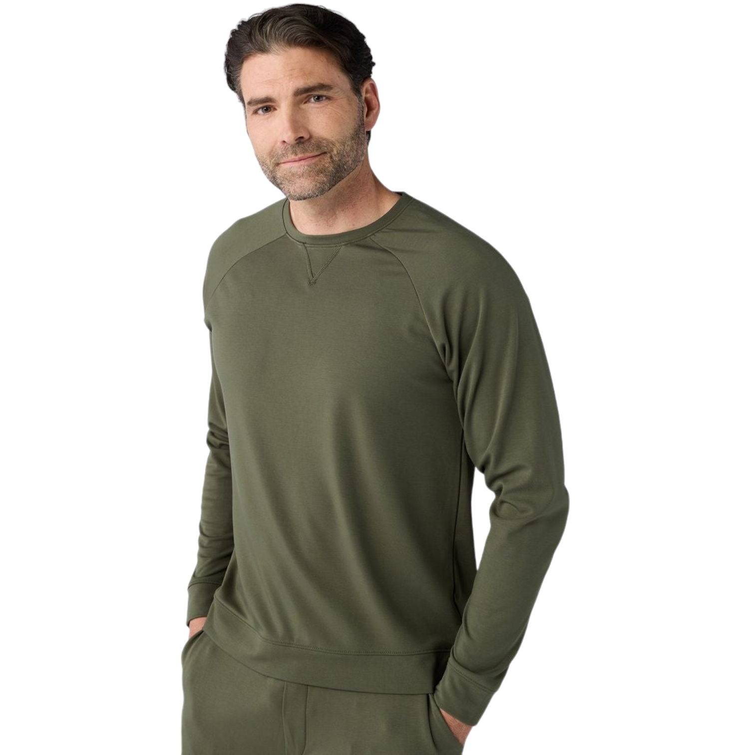 Cozy Earth Men’s Ultra-Soft Bamboo Pullover Crew - Olive / 2XL - Sweatshirts