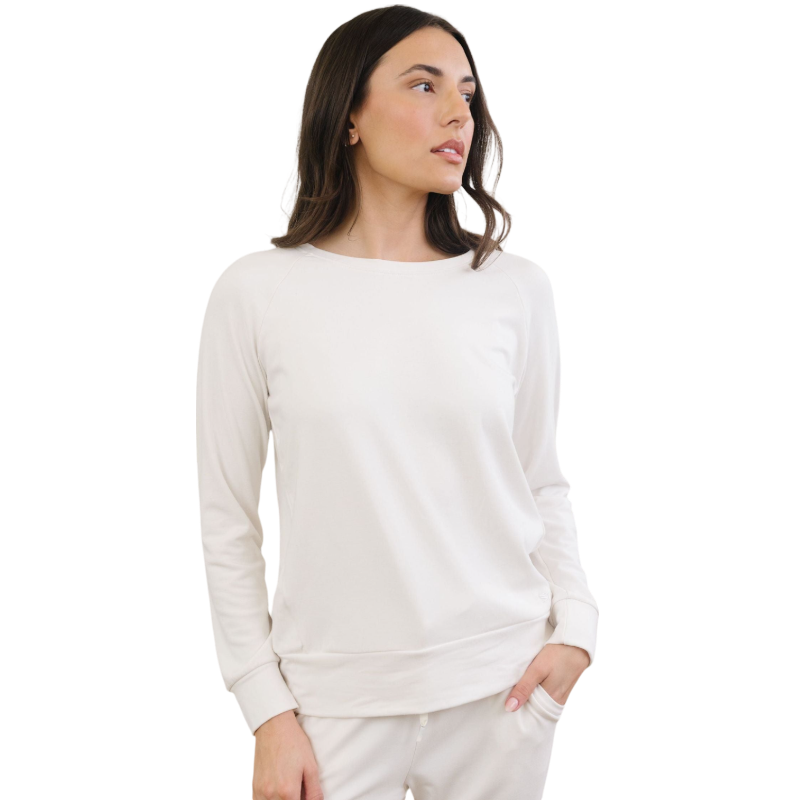 Cozy Earth Women’s Ultra-Soft Bamboo Pullover Crew - Ivory / XS - Sweatshirts