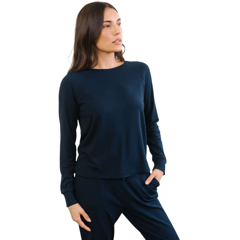 Cozy Earth Women’s Ultra-Soft Bamboo Pullover Crew - Navy / XS - Sweatshirts