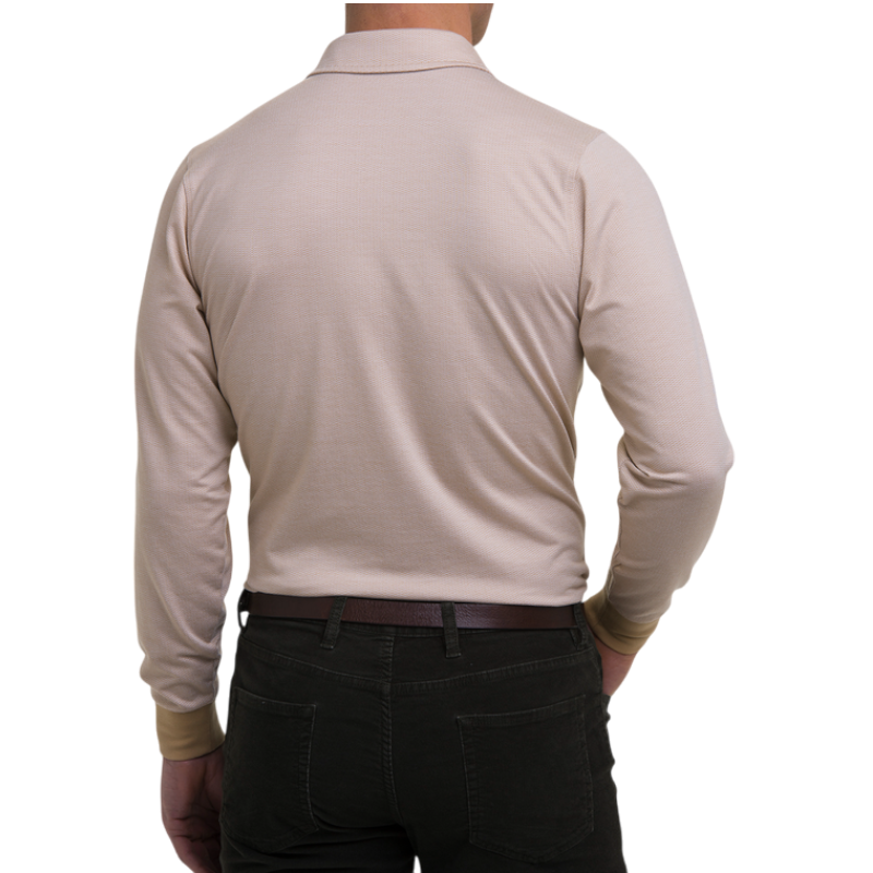 Fairway & Greene Men's Herringbone Natural Jersey Long-Sleeve Polo