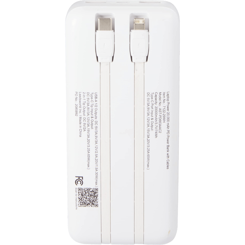 Laptop Power 20,000 mAh PD Power Bank with Integrated Cables - Wireless Power Banks - SwagWear