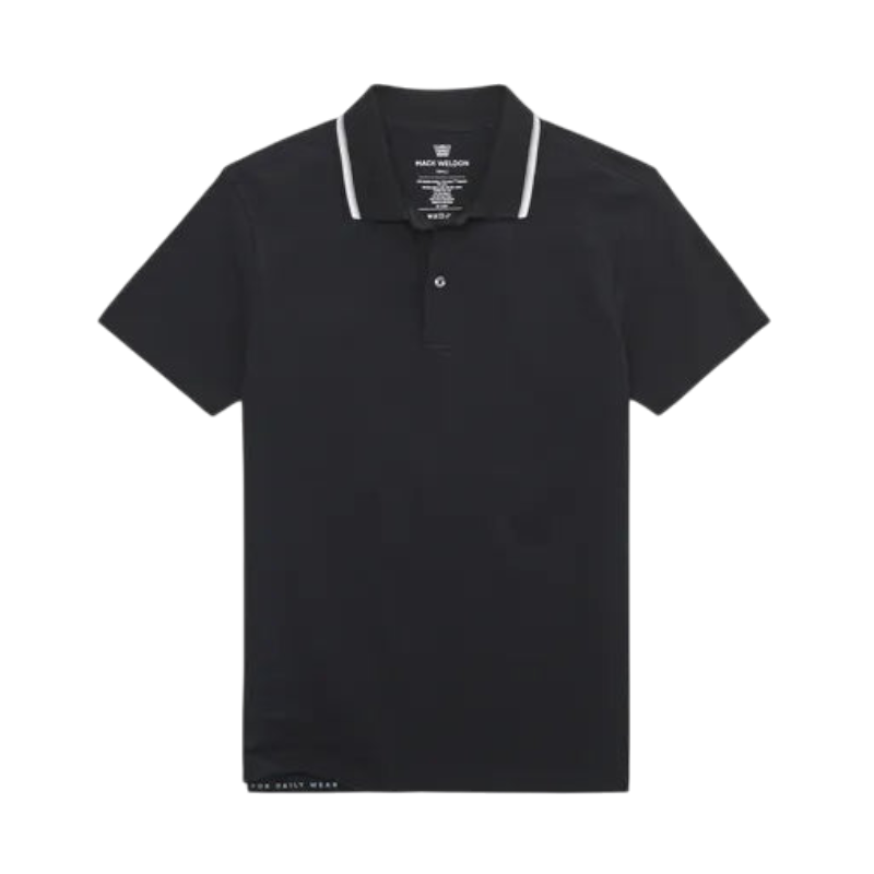 Mack Weldon Silver Pique Polo - True Black Tipped / S - Polos
