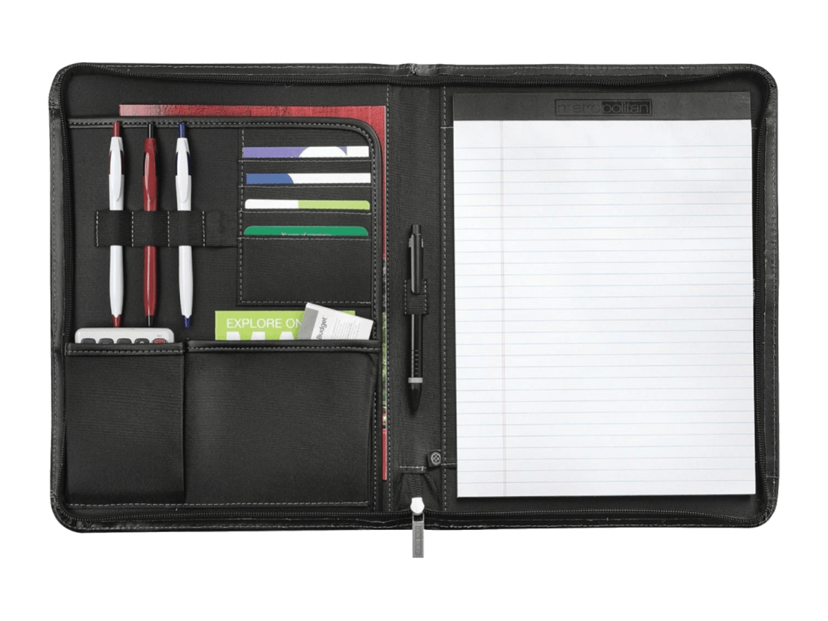 Metropolitan Leather Zippered Padfolio with FSC® Mix Paper - Zippered Padfolios - SwagWear