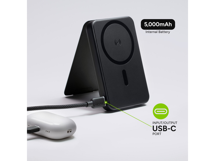 mophie® Snap + 5000 mAh Wireless Power Bank w/ Stand - Black - Wireless Power Banks