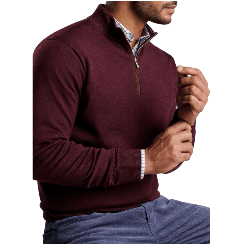 Peter Millar Men's Autumn Crest Suede Trim Quarter-Zip - Pullovers - SwagWear