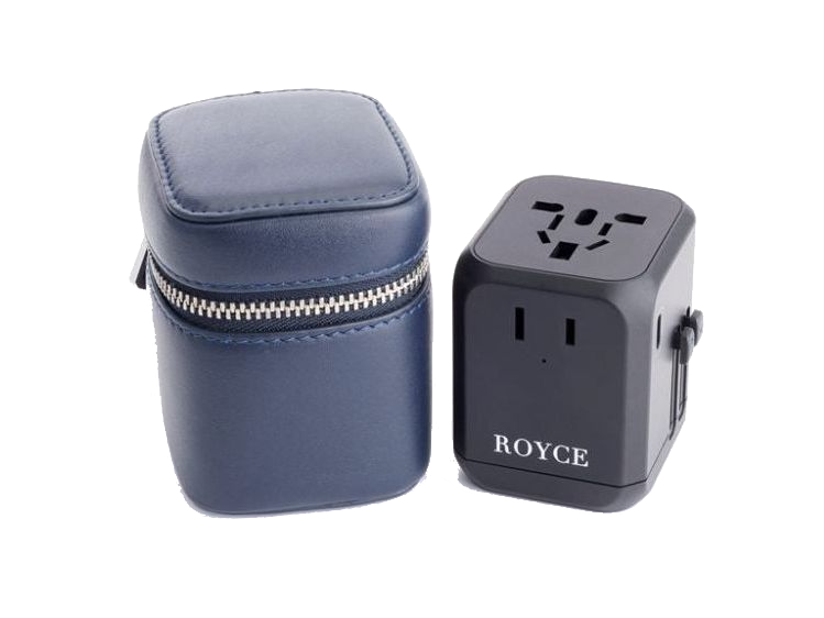 Royce International Travel Adapter and Leather Case - Blue - Power Adapters