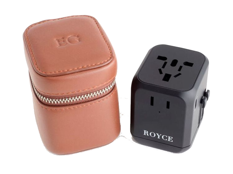 Royce International Travel Adapter and Leather Case - Tan - Power Adapters