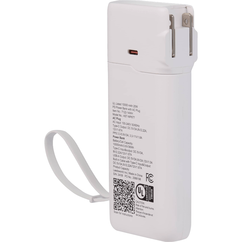 UL Listed 10,000 mAh 20W PD Power Bank with AC Plug - Wireless Power Banks - SwagWear