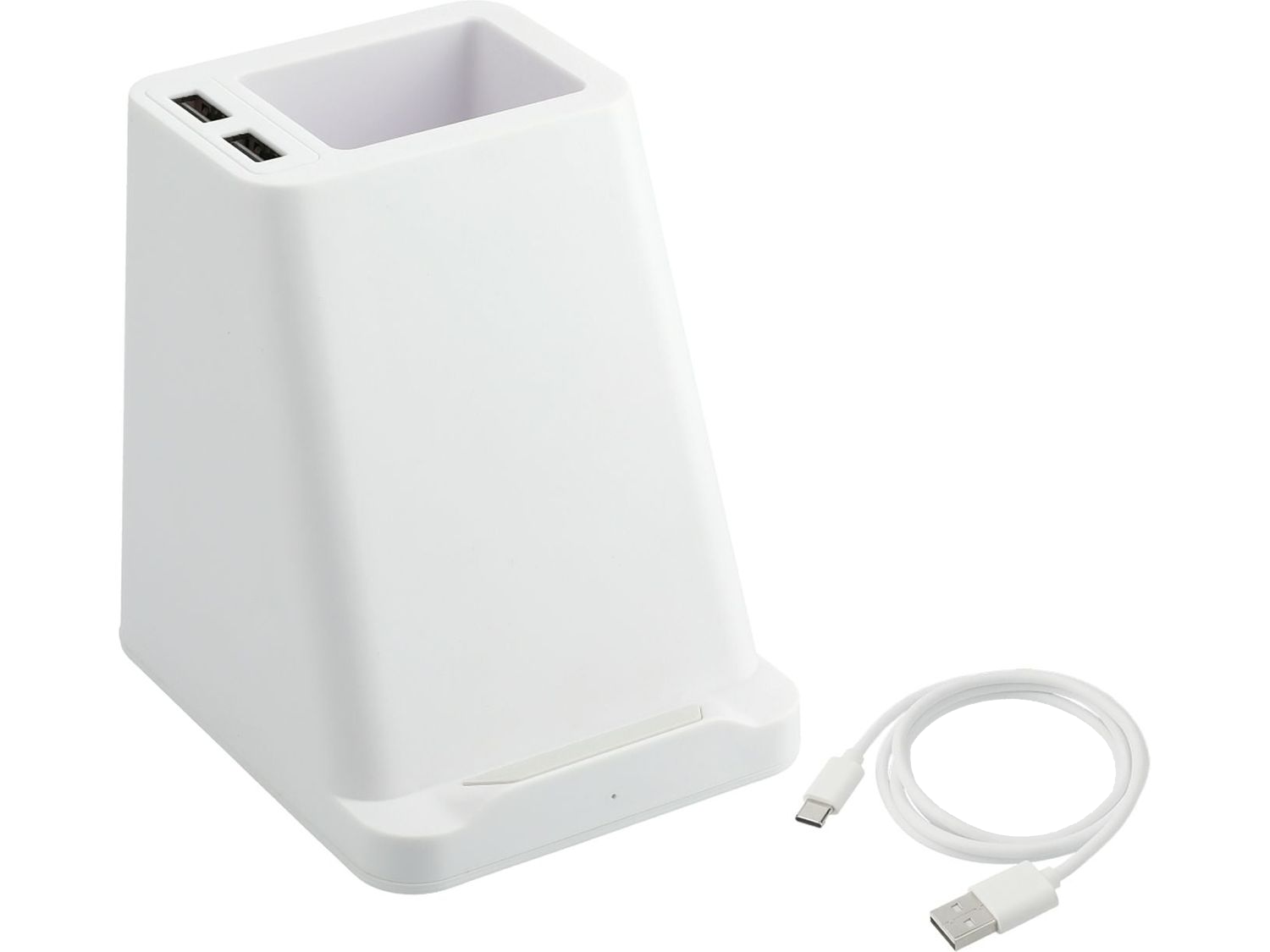 Wireless Charging Pen Holder w/ Dual Outputs - White - Charging Stands
