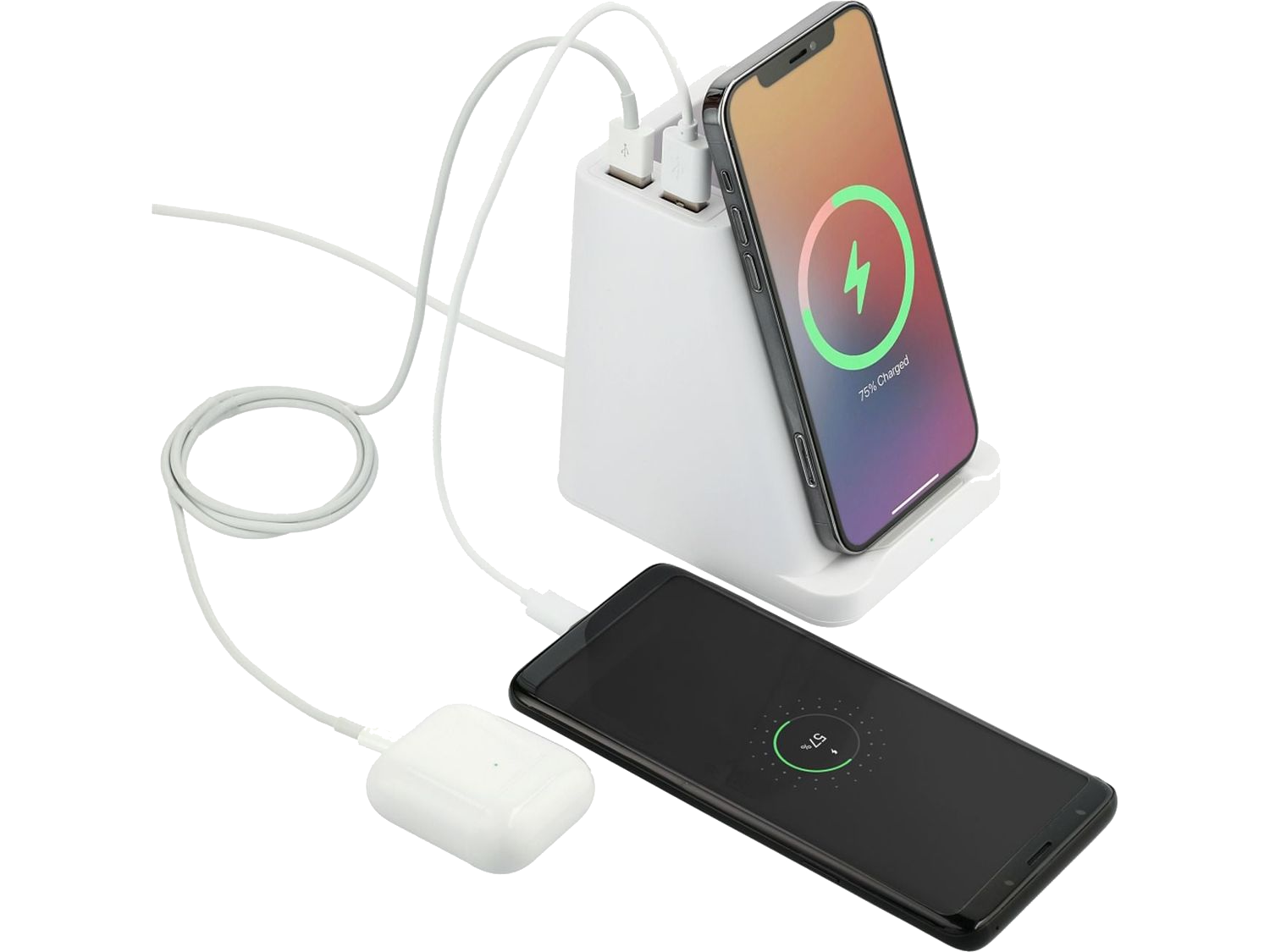Wireless Charging Pen Holder w/ Dual Outputs - White - Charging Stands