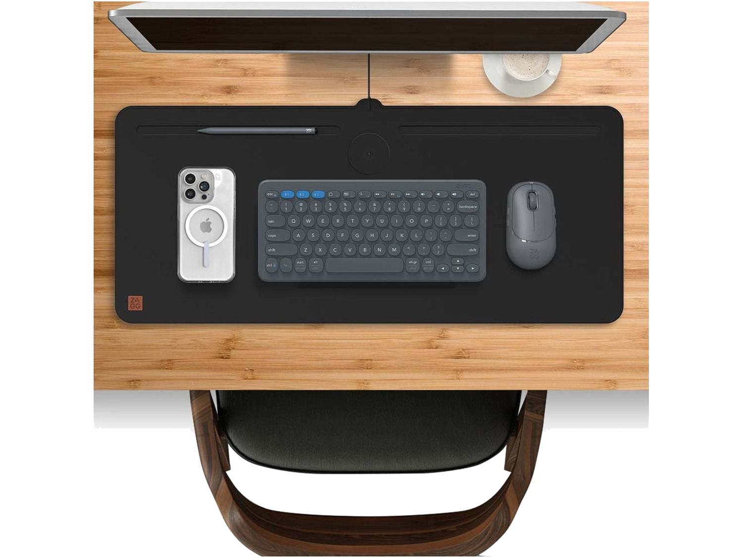 Zagg Desk Mat with Wireless Charging - Black - Charging Pads