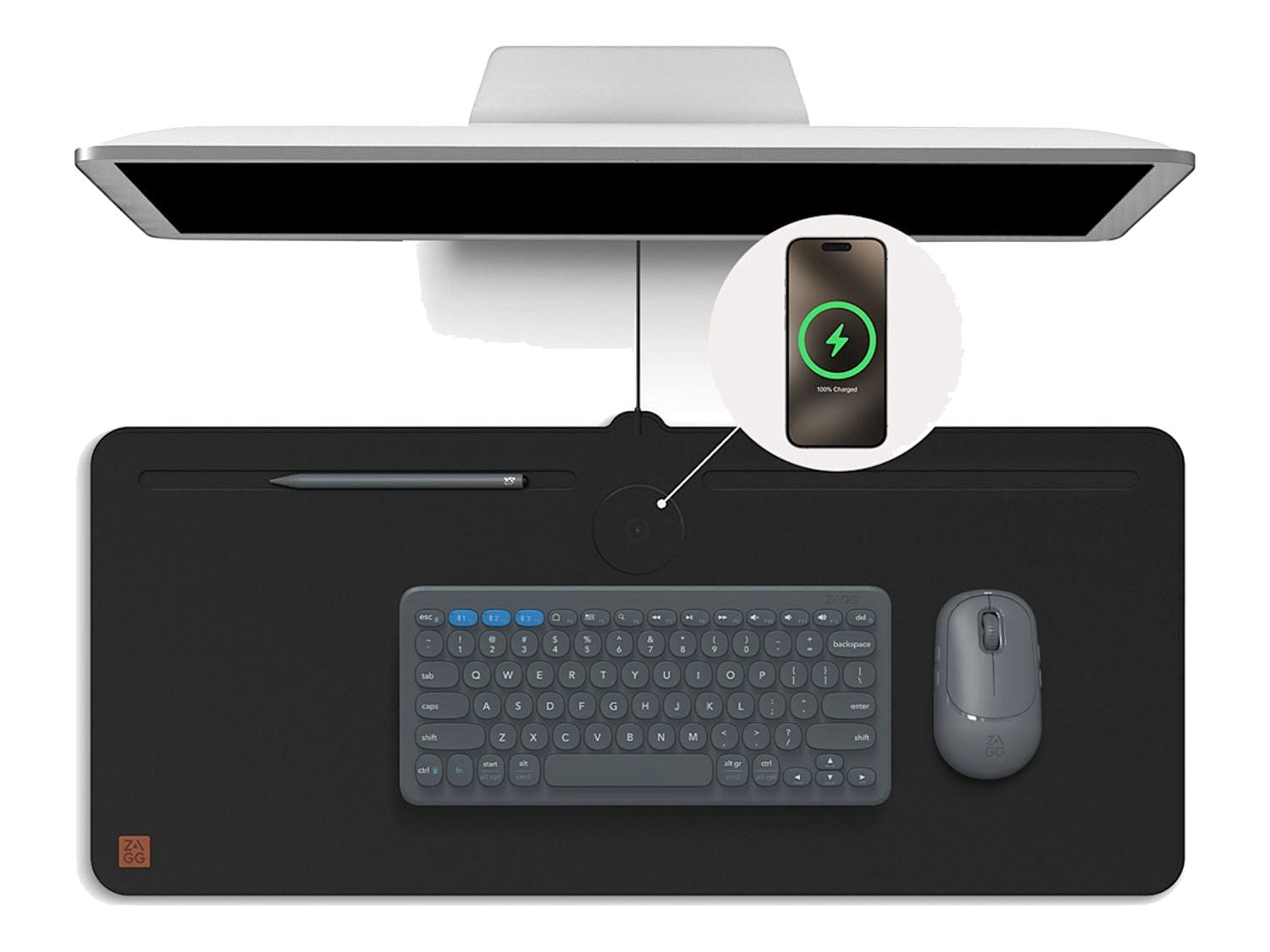 Zagg Desk Mat with Wireless Charging - Black - Charging Pads