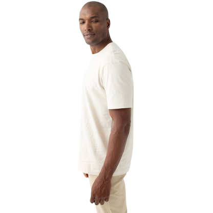 Man wearing alabaster tee with white background |Color:Alabaster
