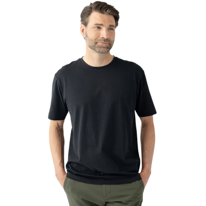 Man wearing black all day tee with white background |Color:Jet Black