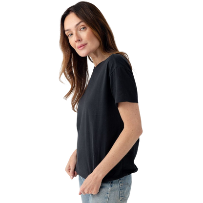 Woman wearing black tee with white background |Color:Jet Black