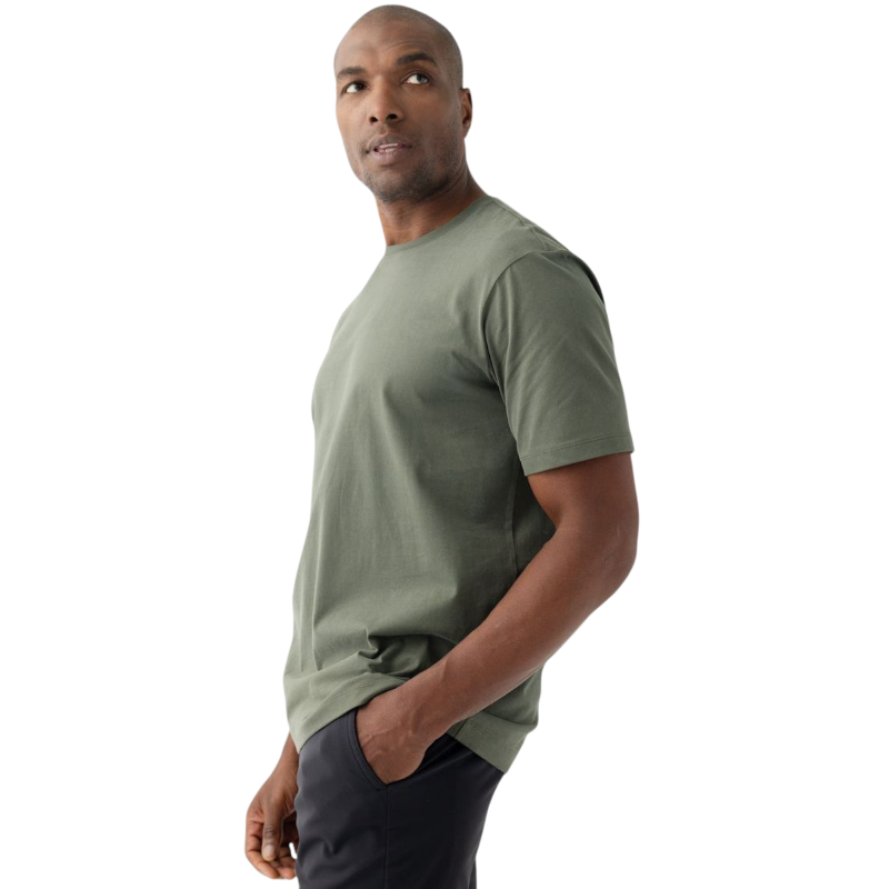 Man in olive tee with white background |Color:Olive