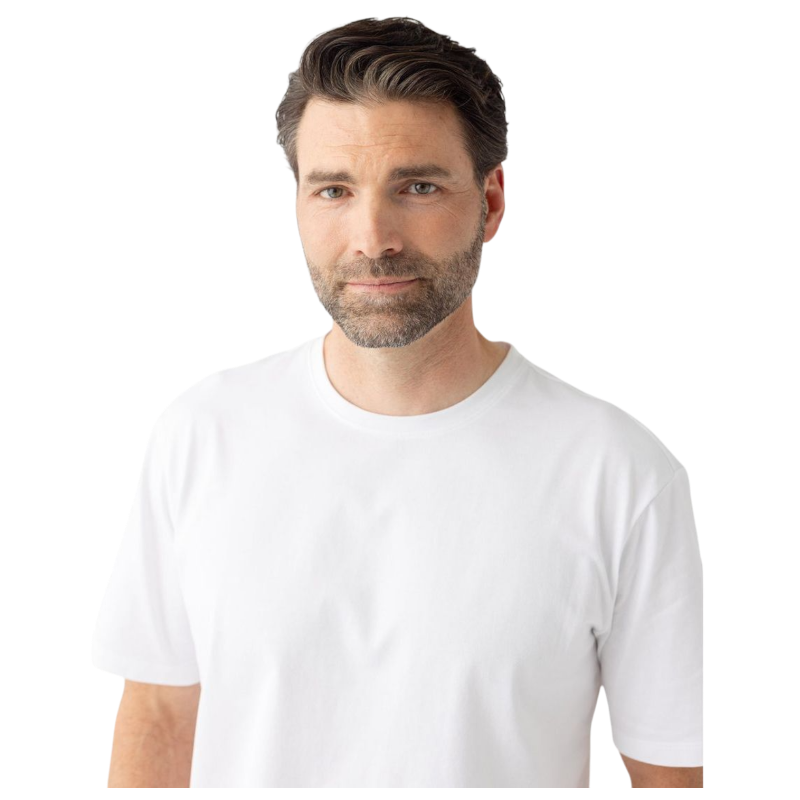 Close up of man in white tee |Color:White