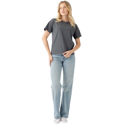 Woman wearing black tee with white background |Color:Jet Black